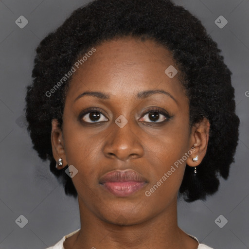 Neutral black young-adult female with short  brown hair and brown eyes