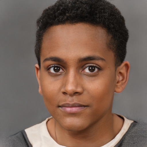 Neutral black young-adult male with short  brown hair and brown eyes