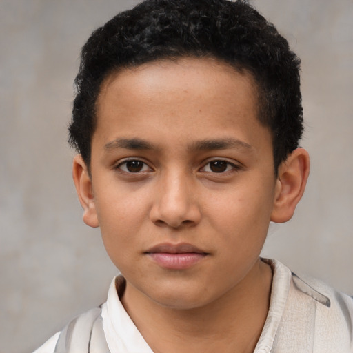 Neutral latino child male with short  brown hair and brown eyes
