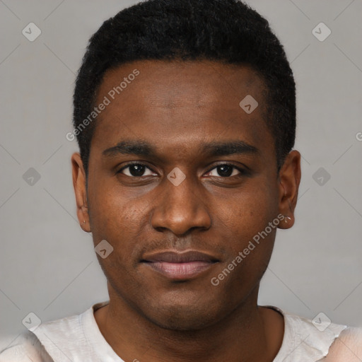 Neutral black young-adult male with short  brown hair and brown eyes