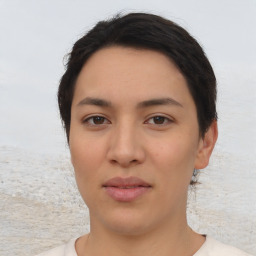 Neutral asian young-adult female with short  black hair and brown eyes