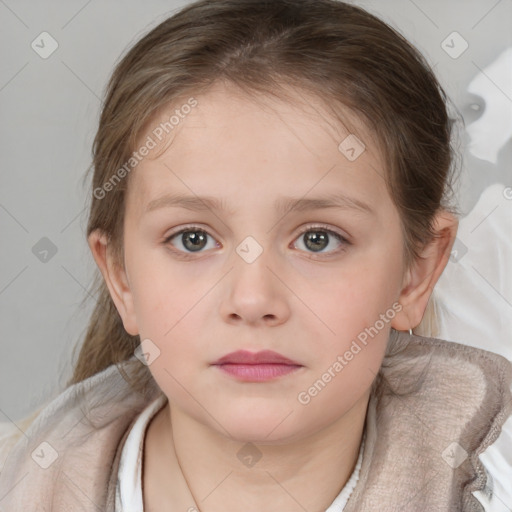 Neutral white child female with medium  brown hair and brown eyes