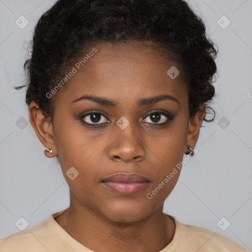 Neutral black young-adult female with short  brown hair and brown eyes