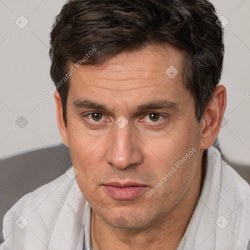 Neutral white adult male with short  brown hair and brown eyes