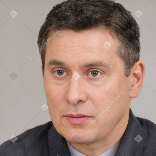 Neutral white adult male with short  brown hair and brown eyes