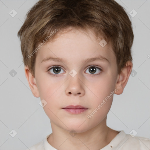 Neutral white child male with short  brown hair and brown eyes