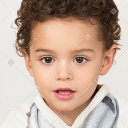 Neutral white child female with short  brown hair and brown eyes