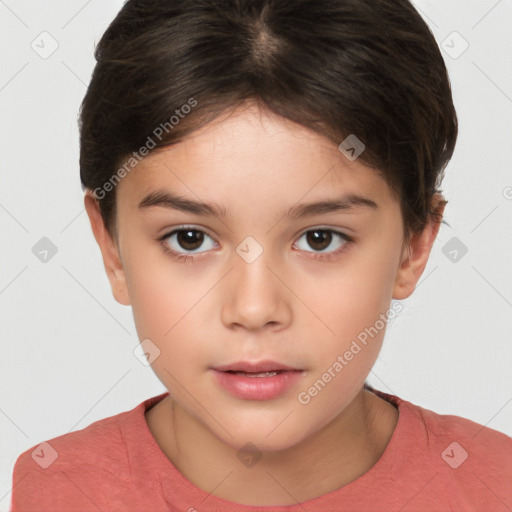 Neutral white child female with short  brown hair and brown eyes