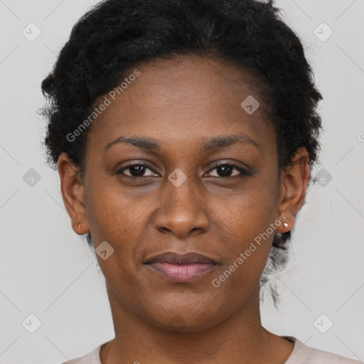 Neutral black young-adult female with short  brown hair and brown eyes