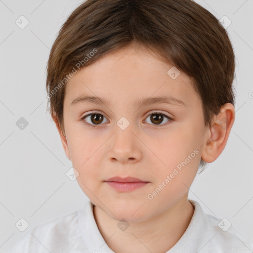 Neutral white child female with short  brown hair and brown eyes