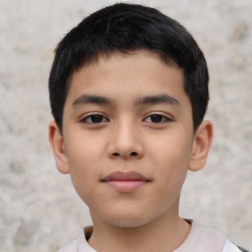 Neutral asian child male with short  black hair and brown eyes