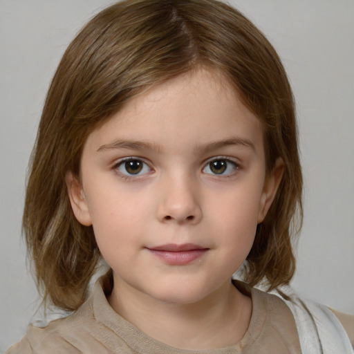 Neutral white child female with medium  brown hair and brown eyes