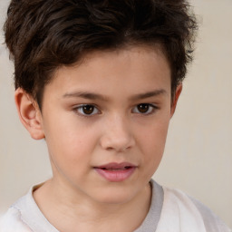 Joyful white child female with short  brown hair and brown eyes