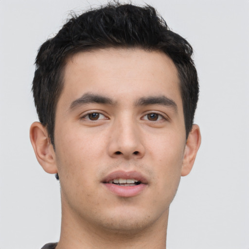 Neutral asian young-adult male with short  brown hair and brown eyes