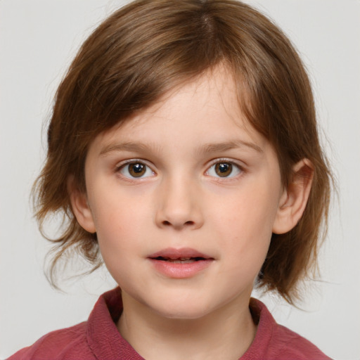 Neutral white child female with medium  brown hair and brown eyes