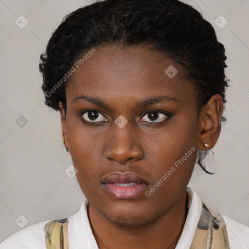 Neutral black young-adult female with short  brown hair and brown eyes