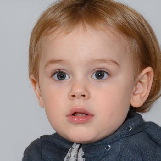 Neutral white child female with medium  brown hair and blue eyes