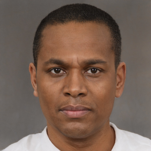 Neutral black young-adult male with short  brown hair and brown eyes