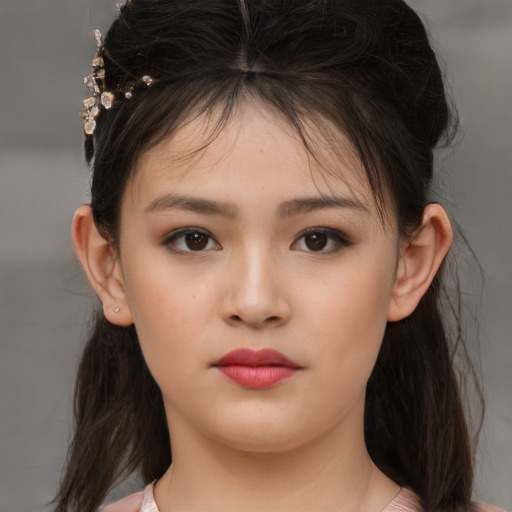 Neutral white child female with medium  brown hair and brown eyes