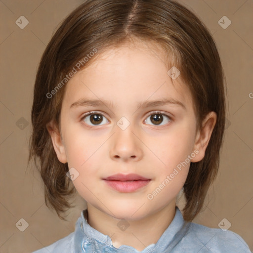 Neutral white child female with medium  brown hair and brown eyes