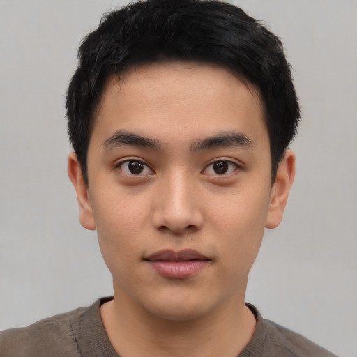 Neutral asian young-adult male with short  black hair and brown eyes