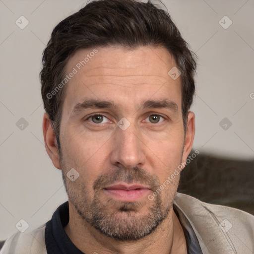 Neutral white adult male with short  brown hair and brown eyes