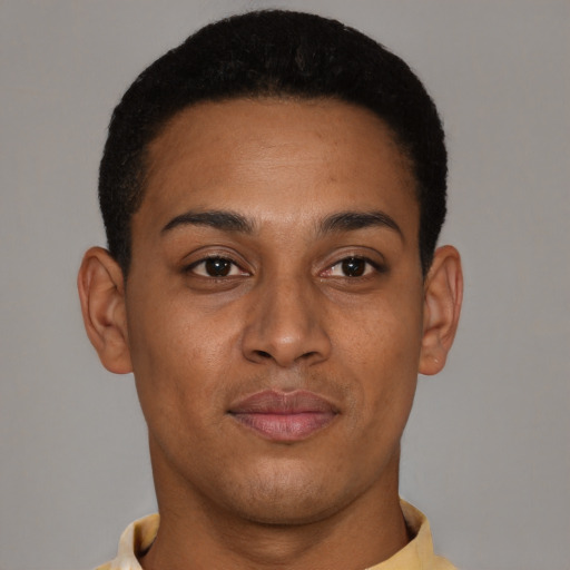 Neutral black young-adult male with short  brown hair and brown eyes