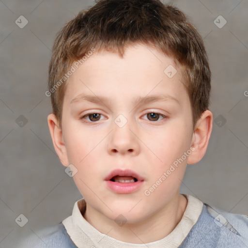 Neutral white child male with short  brown hair and brown eyes