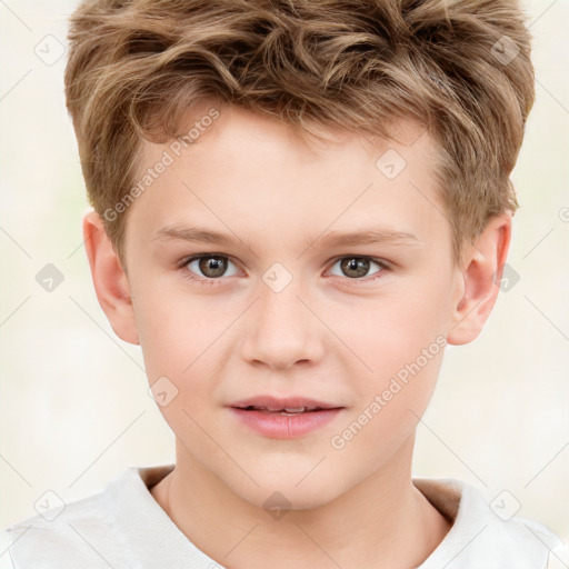 Joyful white child male with short  brown hair and brown eyes