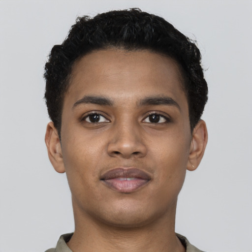 Neutral black young-adult male with short  brown hair and brown eyes