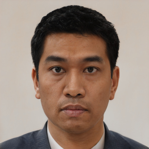 Neutral asian young-adult male with short  black hair and brown eyes