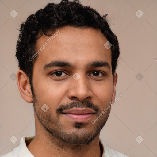 Neutral latino young-adult male with short  brown hair and brown eyes