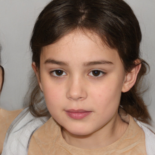 Neutral white child female with medium  brown hair and brown eyes