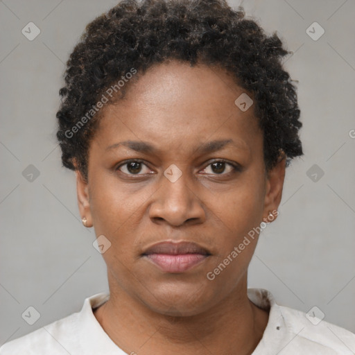 Neutral black young-adult female with short  brown hair and brown eyes