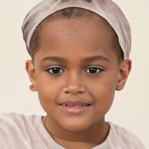 Joyful white child female with short  brown hair and brown eyes