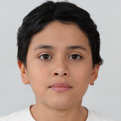 Neutral asian child female with short  brown hair and brown eyes