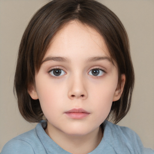 Neutral white child female with medium  brown hair and brown eyes