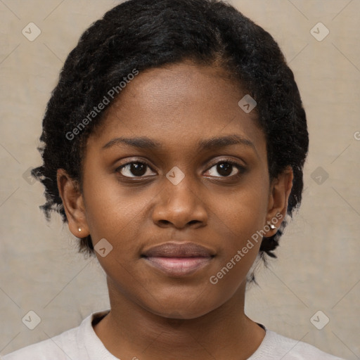 Neutral black young-adult female with short  brown hair and brown eyes