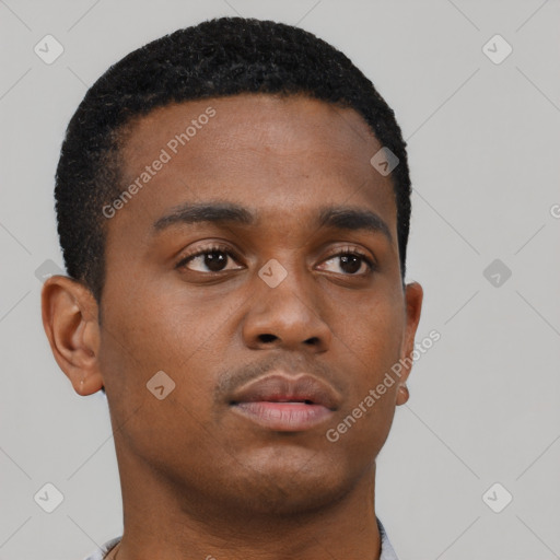 Neutral black young-adult male with short  brown hair and brown eyes