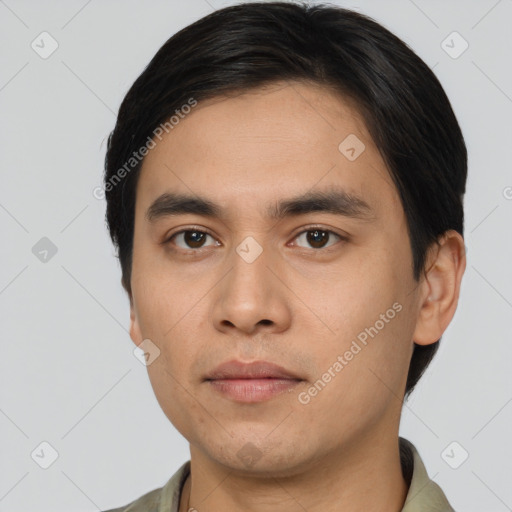 Neutral asian young-adult male with short  brown hair and brown eyes