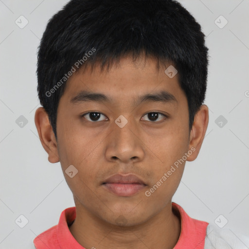 Neutral asian young-adult male with short  brown hair and brown eyes