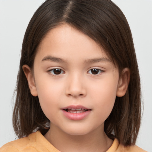 Neutral white child female with medium  brown hair and brown eyes