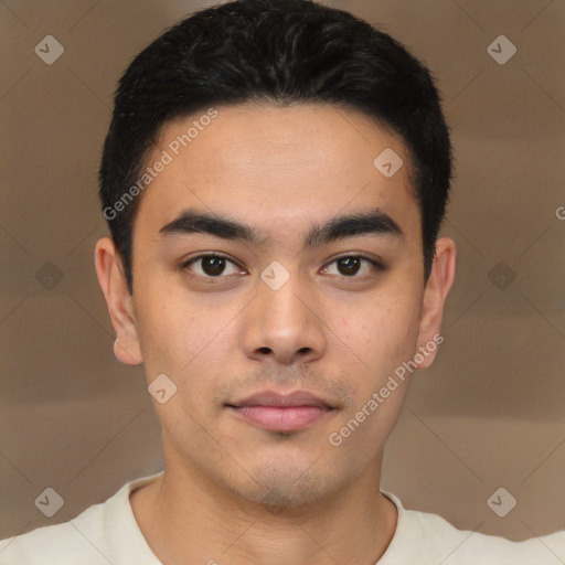 Neutral asian young-adult male with short  black hair and brown eyes