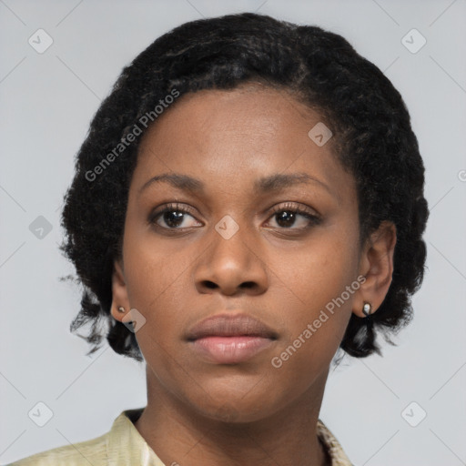 Neutral black young-adult female with short  brown hair and brown eyes