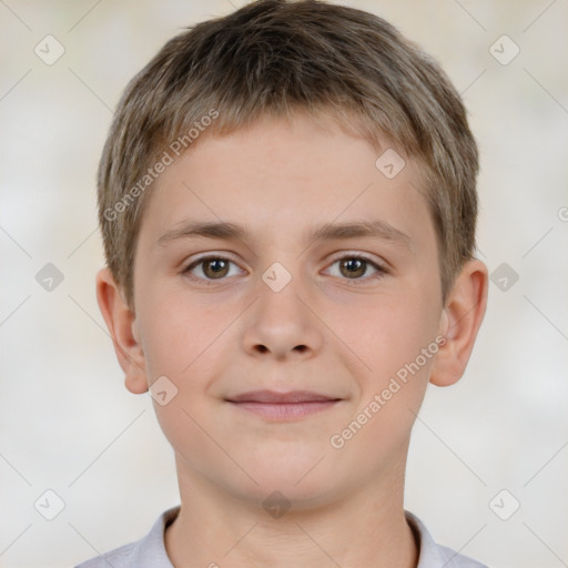 Joyful white child male with short  brown hair and brown eyes