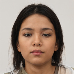 Neutral asian young-adult female with medium  brown hair and brown eyes