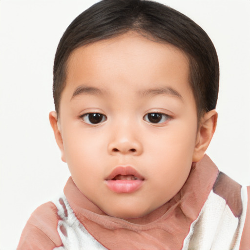 Neutral asian child female with short  brown hair and brown eyes