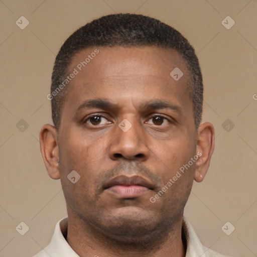 Neutral latino young-adult male with short  brown hair and brown eyes
