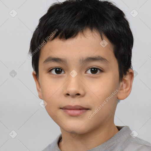 Neutral asian child male with short  brown hair and brown eyes