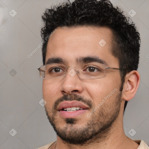 Neutral white young-adult male with short  black hair and brown eyes